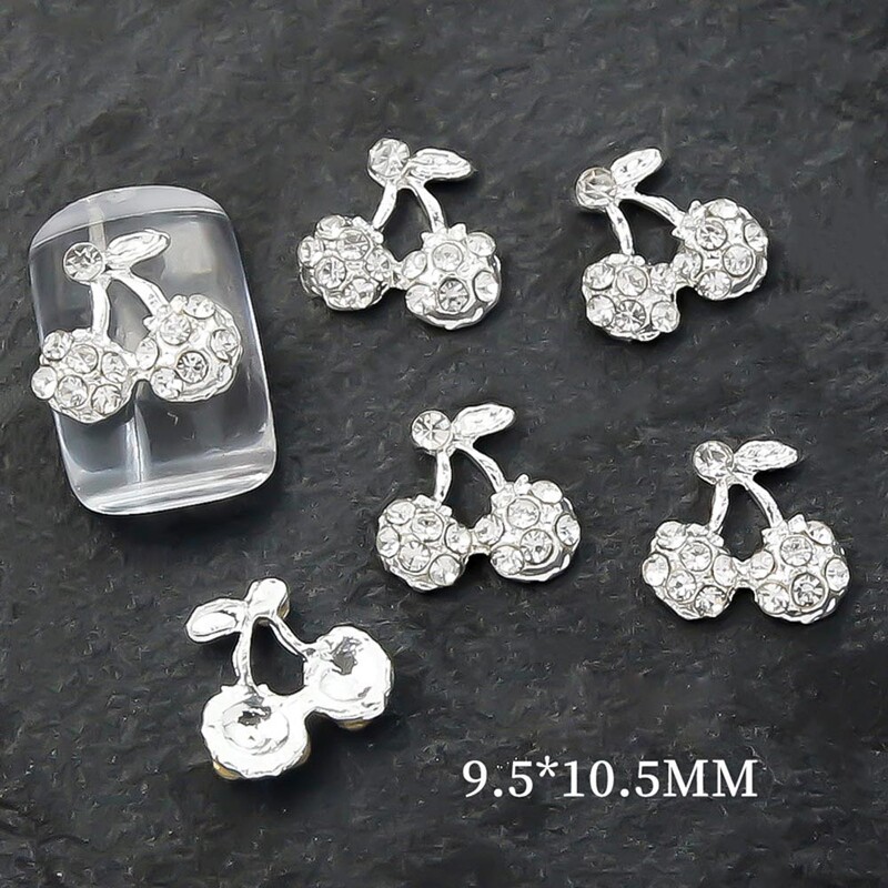 10db/tétel 3D ötvözet Cseresznye körömbűvek Luxus körömalkatrészek Drágakövek Kristály Strasszkövek Rózsaszín/piros/ezüst kő körömdíszítések