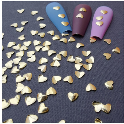 100 τμχ Αυτοκόλλητα νυχιών καρδιάς Μεταλλικά καρφιά lOVE Nailart Rivet Charms DIY Αξεσουάρ νυχιών 3D Διακοσμητικά νυχιών