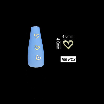 100 τμχ Αυτοκόλλητα νυχιών καρδιάς Μεταλλικά καρφιά lOVE Nailart Rivet Charms DIY Αξεσουάρ νυχιών 3D Διακοσμητικά νυχιών