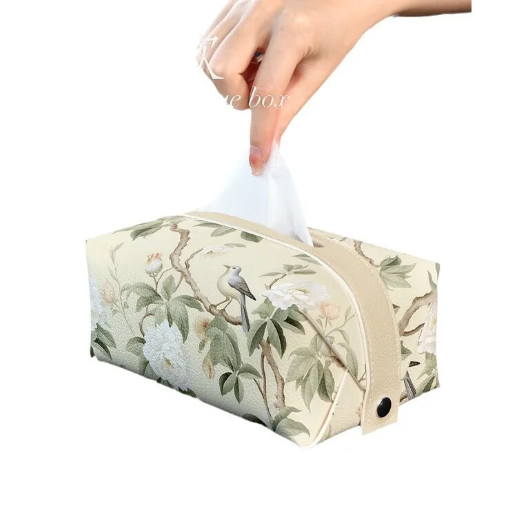 Prabangus kiniško stiliaus odinis audinio dėžutė, svetainė, kūrybingas popierinių rankšluosčių laikiklis, nuimamas, lengvas prabangus dizainas