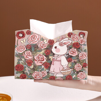 Χαριτωμένο Cartoon Rabbit Tissue Box Creative δερμάτινο αδιάβροχο χρήση αυτοκινήτου Στήριγμα χαρτιού Πολυτελές σαλόνι Τραπεζαρία Οικιακή χρήση