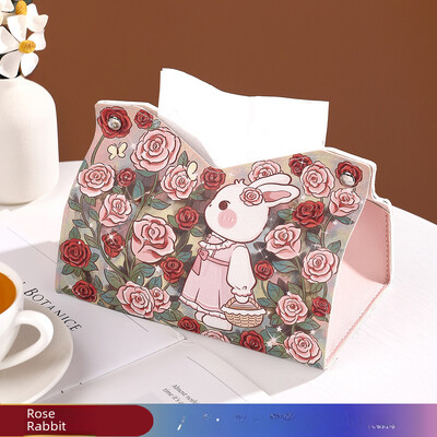 Mielas animacinių filmų triušio audinių dėžutė Kūrybinė odinė vandeniui atspari servetėlių laikiklis, skirtas naudoti automobiliui, prabangus svetainės valgomasis, skirtas naudoti namuose