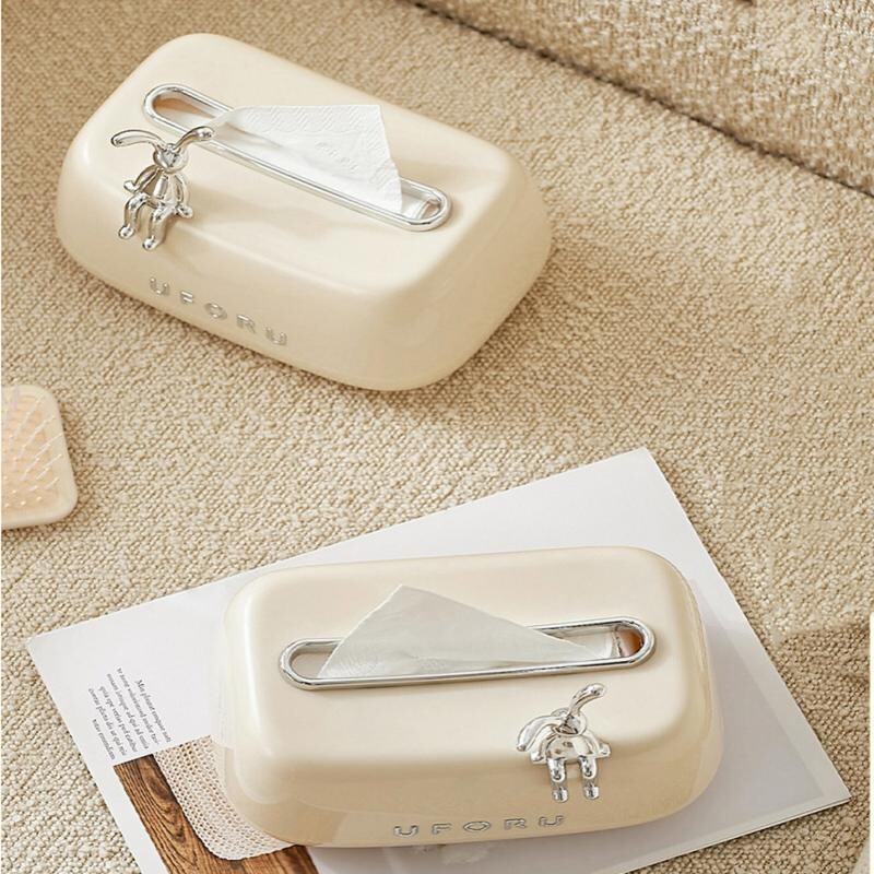 Creative Spring Tissue dėžutė Keraminis popierinis rankšluosčių laikiklis Popieriaus ištraukiklis Mielas triušio laikymo dėžutės buitinių servetėlių laikiklis