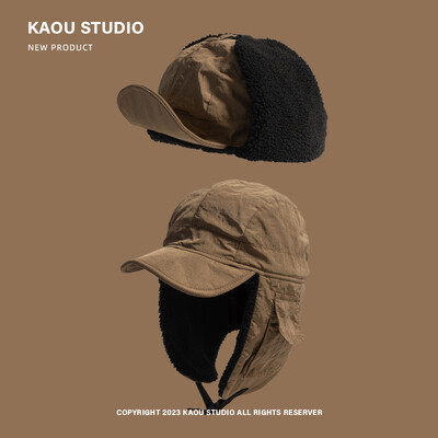 Ιαπωνικά ρετρό καπέλα βομβαρδισμού με μαλακό γείσο για άνδρες φθινοπωρινά και χειμερινά, παχύρρευστα ζεστά αυτιά, αντιανεμικό καπάκι πιλότου