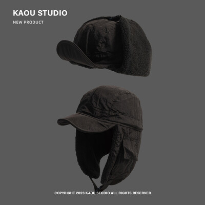 Ιαπωνικά ρετρό καπέλα βομβαρδισμού με μαλακό γείσο για άνδρες φθινοπωρινά και χειμερινά, παχύρρευστα ζεστά αυτιά, αντιανεμικό καπάκι πιλότου