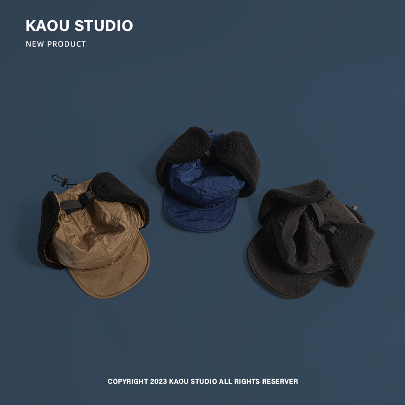 Ιαπωνικά ρετρό καπέλα βομβαρδισμού με μαλακό γείσο για άνδρες φθινοπωρινά και χειμερινά, παχύρρευστα ζεστά αυτιά, αντιανεμικό καπάκι πιλότου