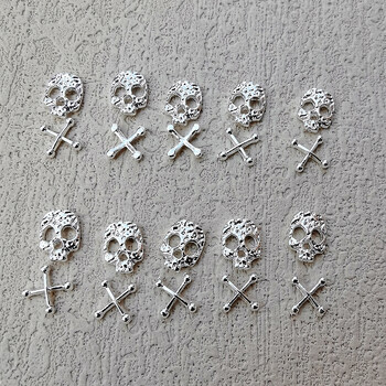 Halloween Pattern 20 τμχ Skull Alloy Nail Art Charms Ασημένια κρανία Μεταλλικά καρφιά νυχιών DIY Αξεσουάρ διακόσμησης νυχιών