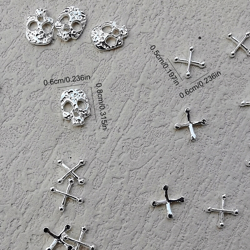 Halloween Pattern 20 τμχ Skull Alloy Nail Art Charms Ασημένια κρανία Μεταλλικά καρφιά νυχιών DIY Αξεσουάρ διακόσμησης νυχιών