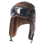 Muška zimska bomber kapa sa zaštitnim naočalama za vanjske motocikle, otporna na vjetar, topla pilotska kapa s naušnicama od umjetnog krzna, kožna termo ushanka