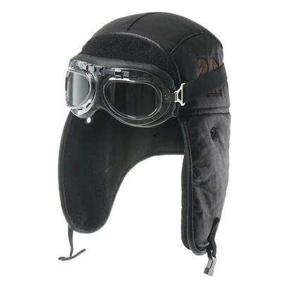 Muška zimska bomber kapa sa zaštitnim naočalama za vanjske motocikle, otporna na vjetar, topla pilotska kapa s naušnicama od umjetnog krzna, kožna termo ushanka