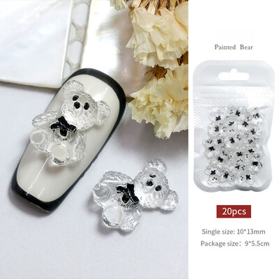 20 τμχ/τσάντα 3D πολύχρωμα γλειφιτζούρια γούρια για διακοσμήσεις νυχιών Ρητίνη 4/6mm Kawaii Bear Accessories Mini Design Nail Jewelry Bulk