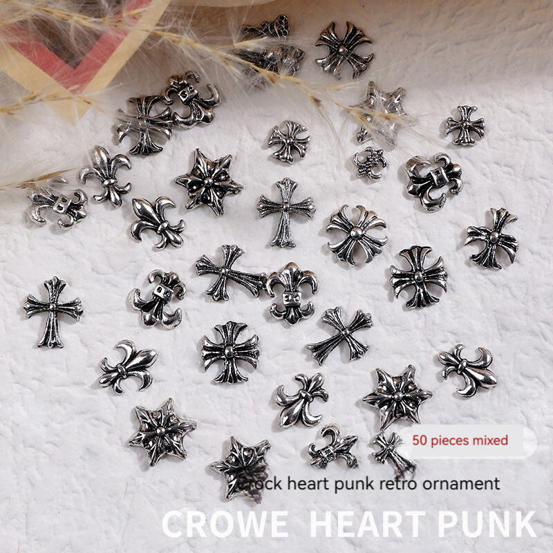 50 mješovitih pakiranja Nakit za umjetnost noktiju Metalni dodaci Ukrasi za umjetnost noktiju Dodaci za križ Izvrsno, jedinstveno i lijepo