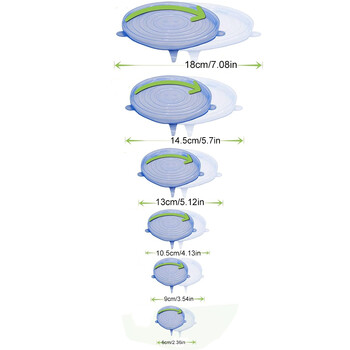 6 τεμ. Κάλυμμα συντήρησης σιλικόνης ποιότητας τροφίμων Επαναχρησιμοποιούμενο αεροστεγές φαγητού γενικής χρήσης ελαστικά στρογγυλά καπάκια για αξεσουάρ κουζίνας