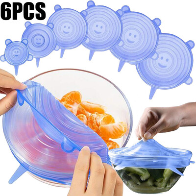 6 bucăți capac de conservare din silicon de calitate alimentară, reutilizabil, etanș pentru alimente, vase universale, capace rotunde extensibile pentru accesorii de bucătărie