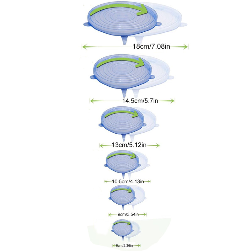 6 bucăți capac de conservare din silicon de calitate alimentară, reutilizabil, etanș pentru alimente, vase universale, capace rotunde extensibile pentru accesorii de bucătărie