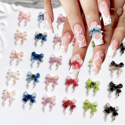 30PCS Mix Bow Nail Charms Y2K 3D Ribbon Bows for Nails DIY Kawaii Bowknot Resin Decorations Design Mixed Color Gradient Supplies