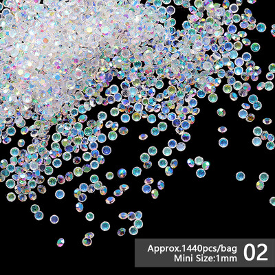 1440 τμχ/τσάντα Μικτό μέγεθος Επίπεδο κάτω μέρος νυχιών στρας Classic Half round Charm Sparkle Ice Διαφανές DIY Διακοσμήσεις Νυχιών