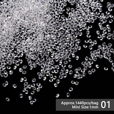 1440 τμχ/τσάντα Μικτό μέγεθος Επίπεδο κάτω μέρος νυχιών στρας Classic Half round Charm Sparkle Ice Διαφανές DIY Διακοσμήσεις Νυχιών