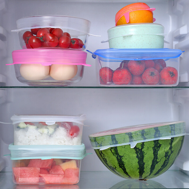 6 kom/set Silikonski poklopci Prilagodljivi silikonski poklopci Silikonski poklopci za hranu Univerzalni rastezljivi poklopci za posuđe za limenke Kuhinjski pribor