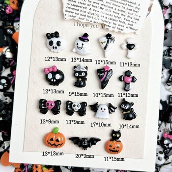 20PCS Cartoon Halloween Series Nail Art Decorations Creative Cute Ghost Bat Pumpkin Monster Charms Nail for DIY Naisl Designs