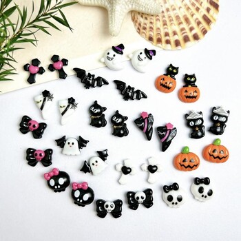 20PCS Cartoon Halloween Series Nail Art Decorations Creative Cute Ghost Bat Pumpkin Monster Charms Nail for DIY Naisl Designs