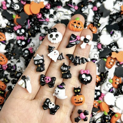 20PCS Карикатура Хелоуин Серия Декорации за нокти Творчески сладък призрачен прилеп Тиква Чудовище Талисмани за нокти за Направи си сам Naisl дизайни