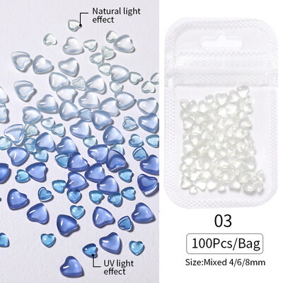 100 τμχ 3D διαφανές Love Heart Crystal Charms 4mm/6mm/8mm Clear Resin Nail Art Rhinestone Jewelry DIY for Blush ανταλλακτικά μανικιούρ