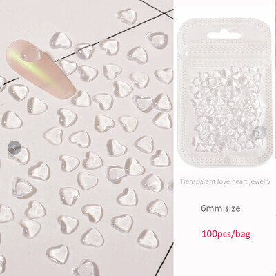 100 τμχ 3D διαφανές Love Heart Crystal Charms 4mm/6mm/8mm Clear Resin Nail Art Rhinestone Jewelry DIY for Blush ανταλλακτικά μανικιούρ
