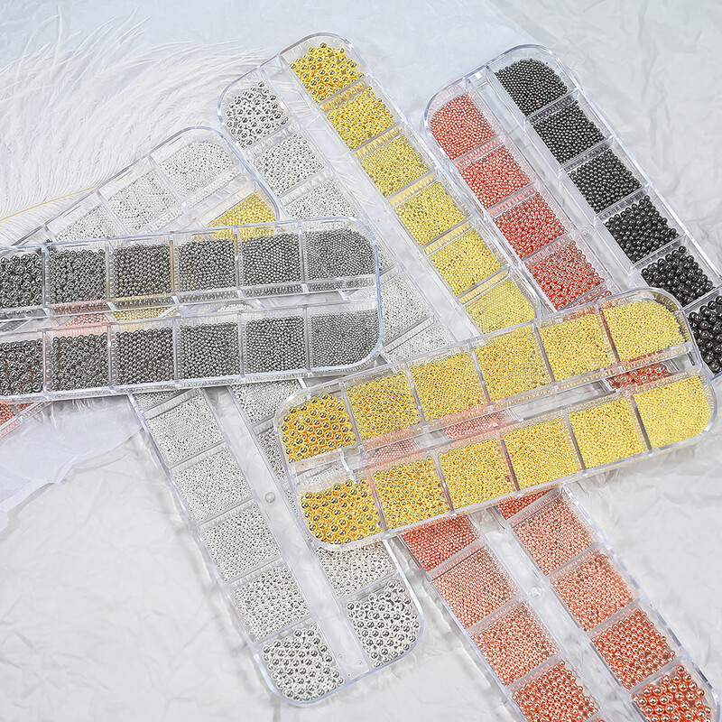 12 rešetki/kutija Mješavina veličine Mini 3D perle od kavijara od nehrđajućeg čelika za nail art privjeske DIY srebrne mikro kuglice nakit za nokte s magnetnom olovkom
