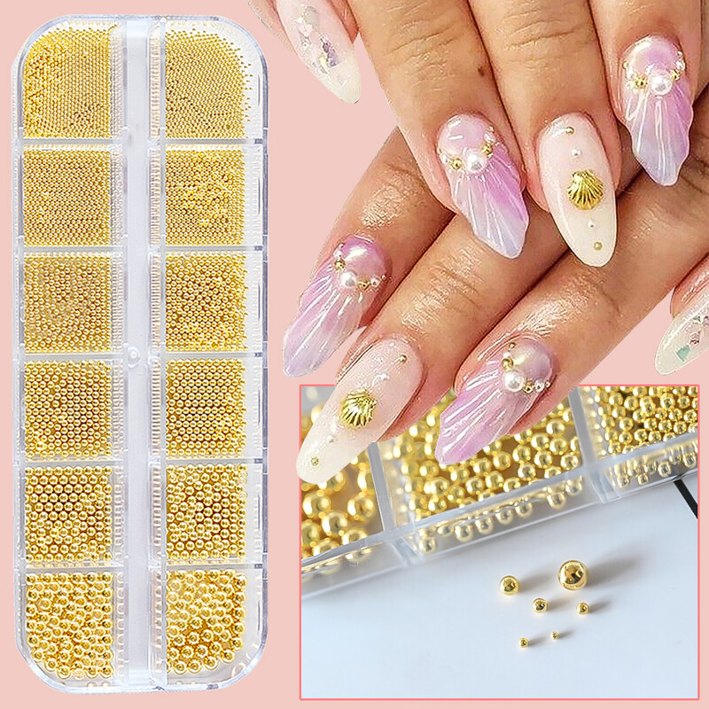 12 rešetki/kutija Mješavina veličine Mini 3D perle od kavijara od nehrđajućeg čelika za nail art privjeske DIY srebrne mikro kuglice nakit za nokte s magnetnom olovkom