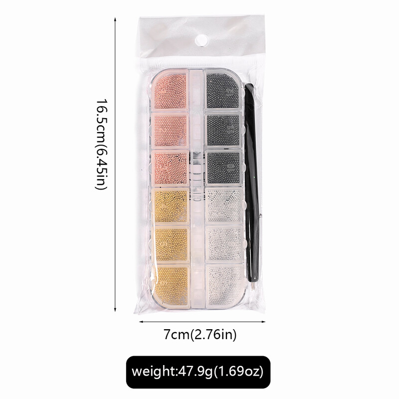 12 rešetki/kutija Mješavina veličine Mini 3D perle od kavijara od nehrđajućeg čelika za nail art privjeske DIY srebrne mikro kuglice nakit za nokte s magnetnom olovkom