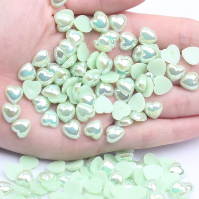 Ημι-μαργαριτάρι Επίπεδη Πλάτη Απομίμηση Καρδιάς Πέρλα Νυχιών 8mm 200τμχ Ρητίνη Pearl AB Χρώμα Χειροποίητο DIY Διακόσμηση Νυχιών