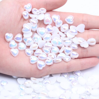 Ημι-μαργαριτάρι Επίπεδη Πλάτη Απομίμηση Καρδιάς Πέρλα Νυχιών 8mm 200τμχ Ρητίνη Pearl AB Χρώμα Χειροποίητο DIY Διακόσμηση Νυχιών