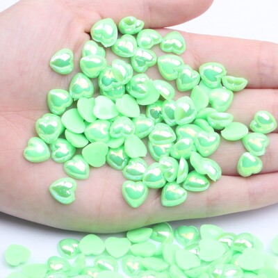 Ημι-μαργαριτάρι Επίπεδη Πλάτη Απομίμηση Καρδιάς Πέρλα Νυχιών 8mm 200τμχ Ρητίνη Pearl AB Χρώμα Χειροποίητο DIY Διακόσμηση Νυχιών