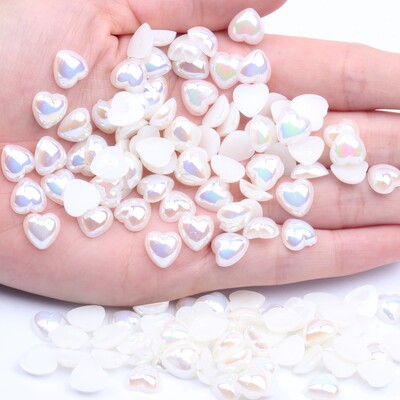 Ημι-μαργαριτάρι Επίπεδη Πλάτη Απομίμηση Καρδιάς Πέρλα Νυχιών 8mm 200τμχ Ρητίνη Pearl AB Χρώμα Χειροποίητο DIY Διακόσμηση Νυχιών