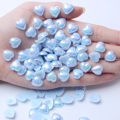 Ημι-μαργαριτάρι Επίπεδη Πλάτη Απομίμηση Καρδιάς Πέρλα Νυχιών 8mm 200τμχ Ρητίνη Pearl AB Χρώμα Χειροποίητο DIY Διακόσμηση Νυχιών