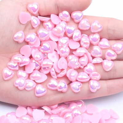 Ημι-μαργαριτάρι Επίπεδη Πλάτη Απομίμηση Καρδιάς Πέρλα Νυχιών 8mm 200τμχ Ρητίνη Pearl AB Χρώμα Χειροποίητο DIY Διακόσμηση Νυχιών