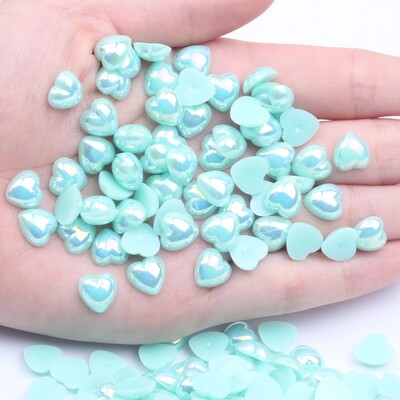 Ημι-μαργαριτάρι Επίπεδη Πλάτη Απομίμηση Καρδιάς Πέρλα Νυχιών 8mm 200τμχ Ρητίνη Pearl AB Χρώμα Χειροποίητο DIY Διακόσμηση Νυχιών