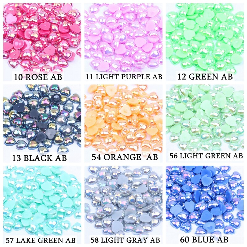 Ημι-μαργαριτάρι Επίπεδη Πλάτη Απομίμηση Καρδιάς Πέρλα Νυχιών 8mm 200τμχ Ρητίνη Pearl AB Χρώμα Χειροποίητο DIY Διακόσμηση Νυχιών