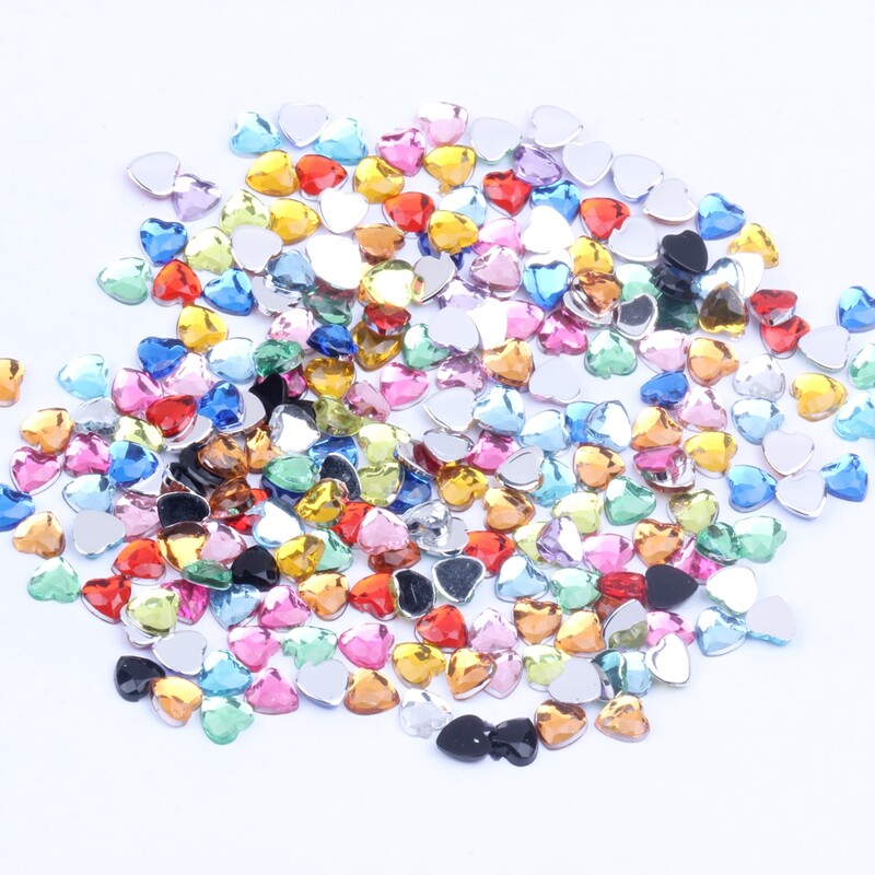 Nail Art Rhinestones 200 τμχ 4mm Σχήμα καρδιάς Πολύτιμοι λίθοι Γυαλιστερές επίπεδες όψεις Κανονικά χρώματα Ακρυλικό στρας Strass αυτοκόλλητα νυχιών