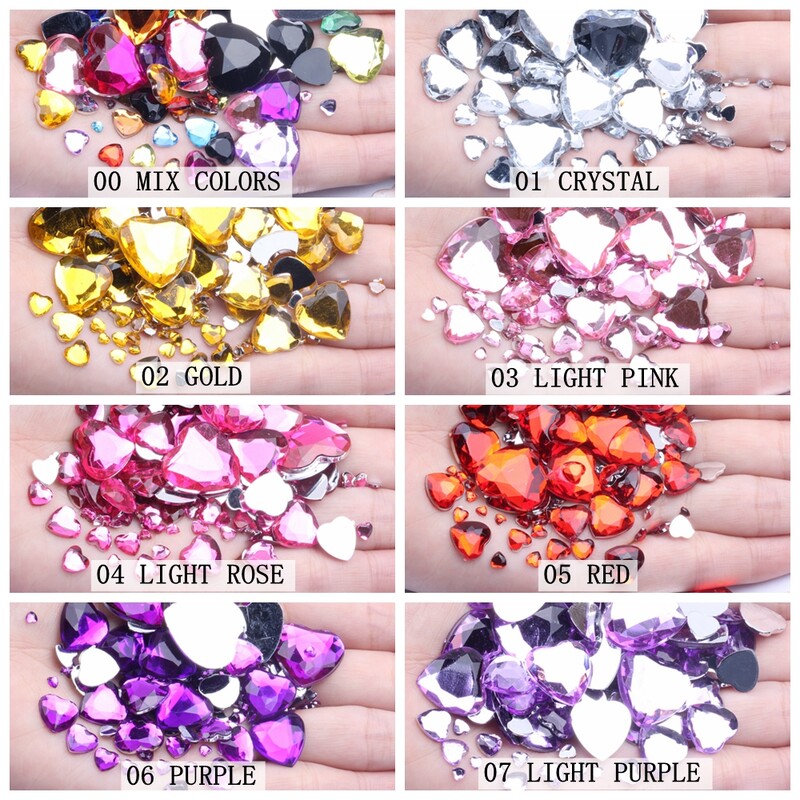 Nail Art Rhinestones 200 τμχ 4mm Σχήμα καρδιάς Πολύτιμοι λίθοι Γυαλιστερές επίπεδες όψεις Κανονικά χρώματα Ακρυλικό στρας Strass αυτοκόλλητα νυχιών