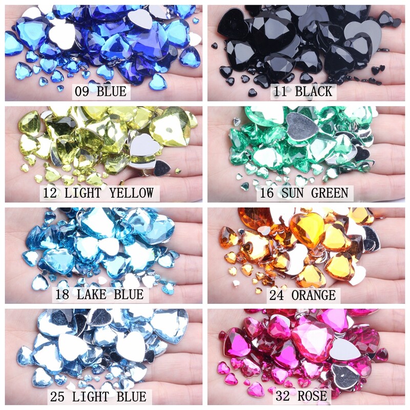 Nail Art Rhinestones 200 τμχ 4mm Σχήμα καρδιάς Πολύτιμοι λίθοι Γυαλιστερές επίπεδες όψεις Κανονικά χρώματα Ακρυλικό στρας Strass αυτοκόλλητα νυχιών