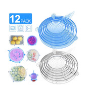 LMETJMA 6/12KOM Silikonski rastezljivi poklopci za višekratnu upotrebu Kuhinjske navlake za održavanje svježine Kompresijski univerzalni silikonski rastezljivi poklopci KC0338