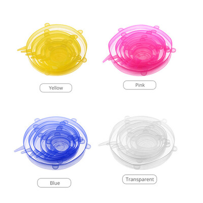 LMETJMA 6/12KOM Silikonski rastezljivi poklopci za višekratnu upotrebu Kuhinjske navlake za održavanje svježine Kompresijski univerzalni silikonski rastezljivi poklopci KC0338