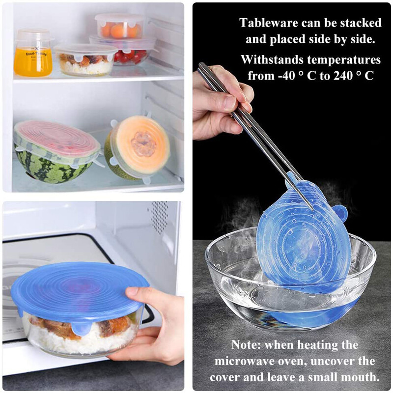 LMETJMA 6/12KOM Silikonski rastezljivi poklopci za višekratnu upotrebu Kuhinjske navlake za održavanje svježine Kompresijski univerzalni silikonski rastezljivi poklopci KC0338