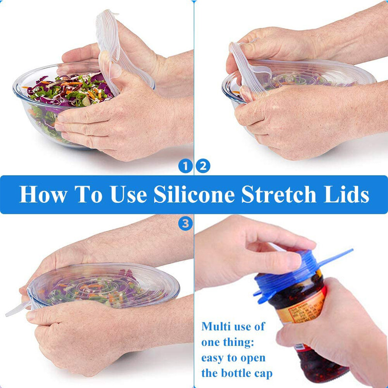 LMETJMA 6/12KOM Silikonski rastezljivi poklopci za višekratnu upotrebu Kuhinjske navlake za održavanje svježine Kompresijski univerzalni silikonski rastezljivi poklopci KC0338