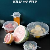 6 τεμ. Επαναχρησιμοποιήσιμα καλύμματα σιλικόνης Καπάκια Προσαρμόσιμα καπάκια σιλικόνης για κονσέρβες Πιάτα φαγητού Αξεσουάρ κουζίνας φρέσκα σκεύη