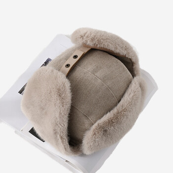 Russian Hat For Men Earflap Pilot Hat Winter Korean Splicing Faux Rabbit Ushak Bomber Trapper Thickened Warm Cap Γυναικείο καπέλο σκι