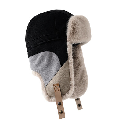 Russian Hat For Men Earflap Pilot Hat Winter Korean Splicing Faux Rabbit Ushak Bomber Trapper Thickened Warm Cap Γυναικείο καπέλο σκι