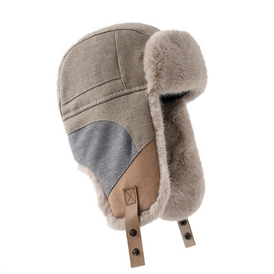 Russian Hat For Men Earflap Pilot Hat Winter Korean Splicing Faux Rabbit Ushak Bomber Trapper Thickened Warm Cap Γυναικείο καπέλο σκι
